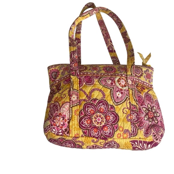 Vera Bradley Bali Gold Pink Libby Floral Small Tote Shoulder Bag Quilted Casual - Picture 2 of 8